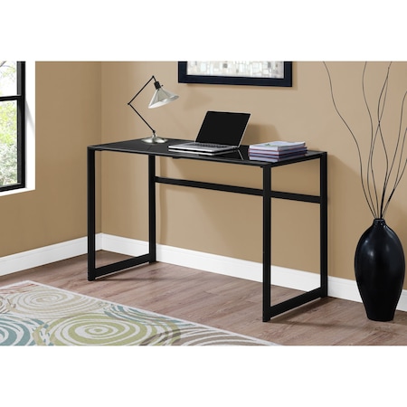 Monarch Specialties Computer Desk, Home Office, Laptop, 48"L, Work, Metal, Tempered Glass, Black, Contemporary, Modern I 7379